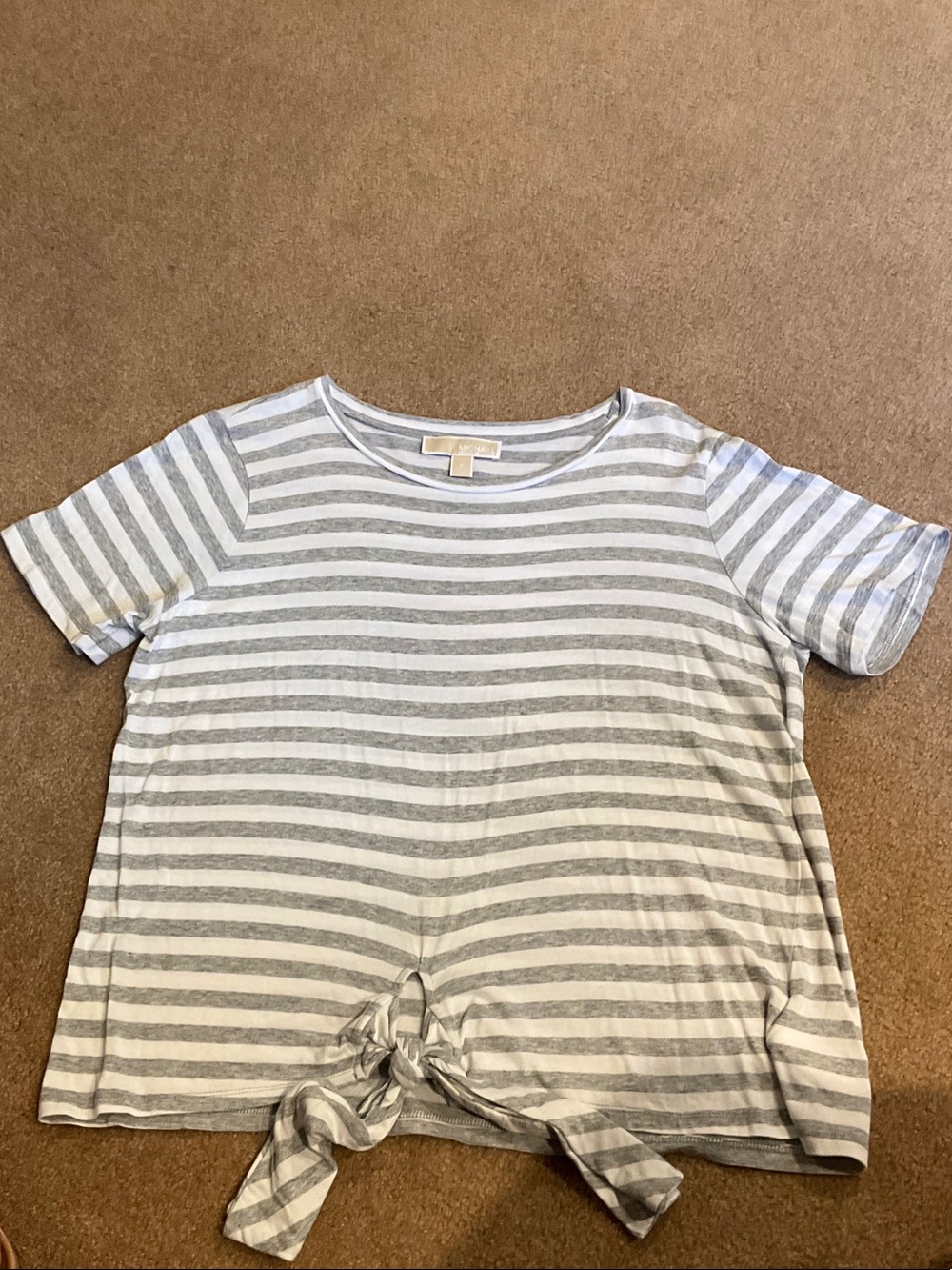 Michael Kors Gray & White Striped Tie-Front Short Sleeve Tee